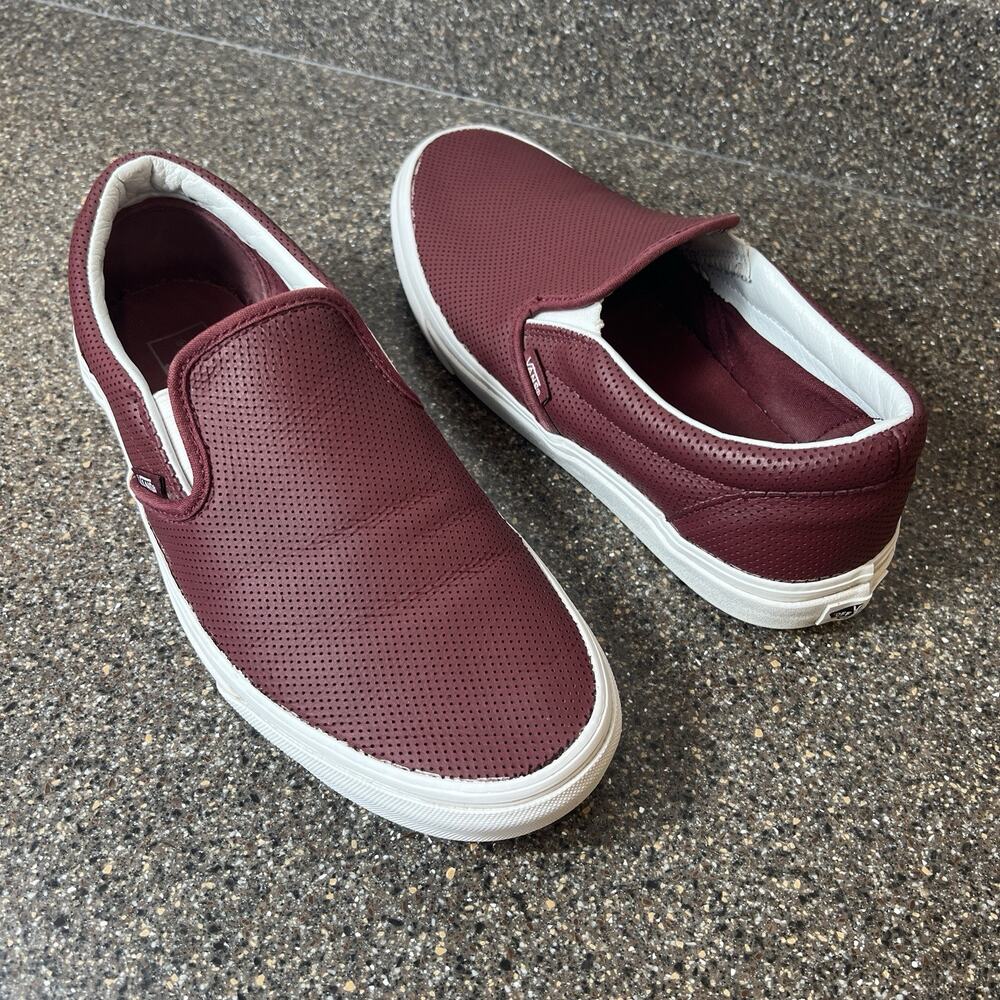 Vans Old Skool Classic Men's Size 9 Burgundy Leather Low Top Slip On Skate Shoes